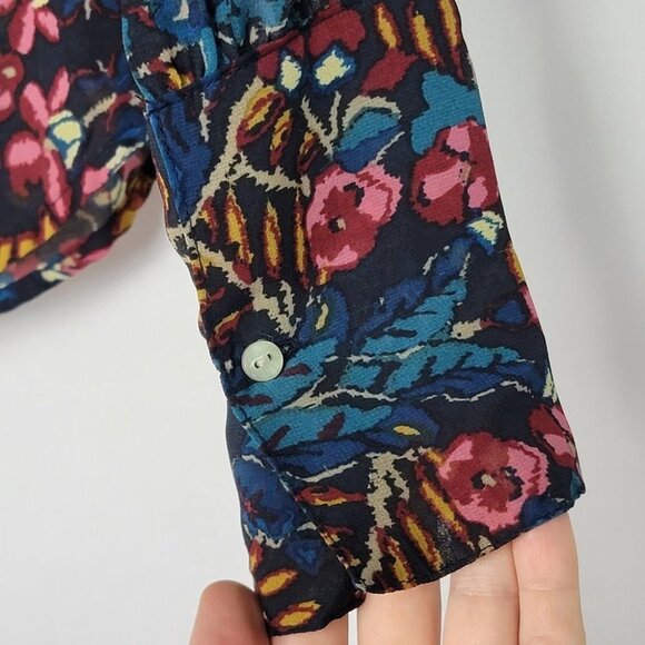 Converse All Star Womens Floral Blouse XS Sheer Chiffon Boho Hippie Oversized - Picture 9 of 13